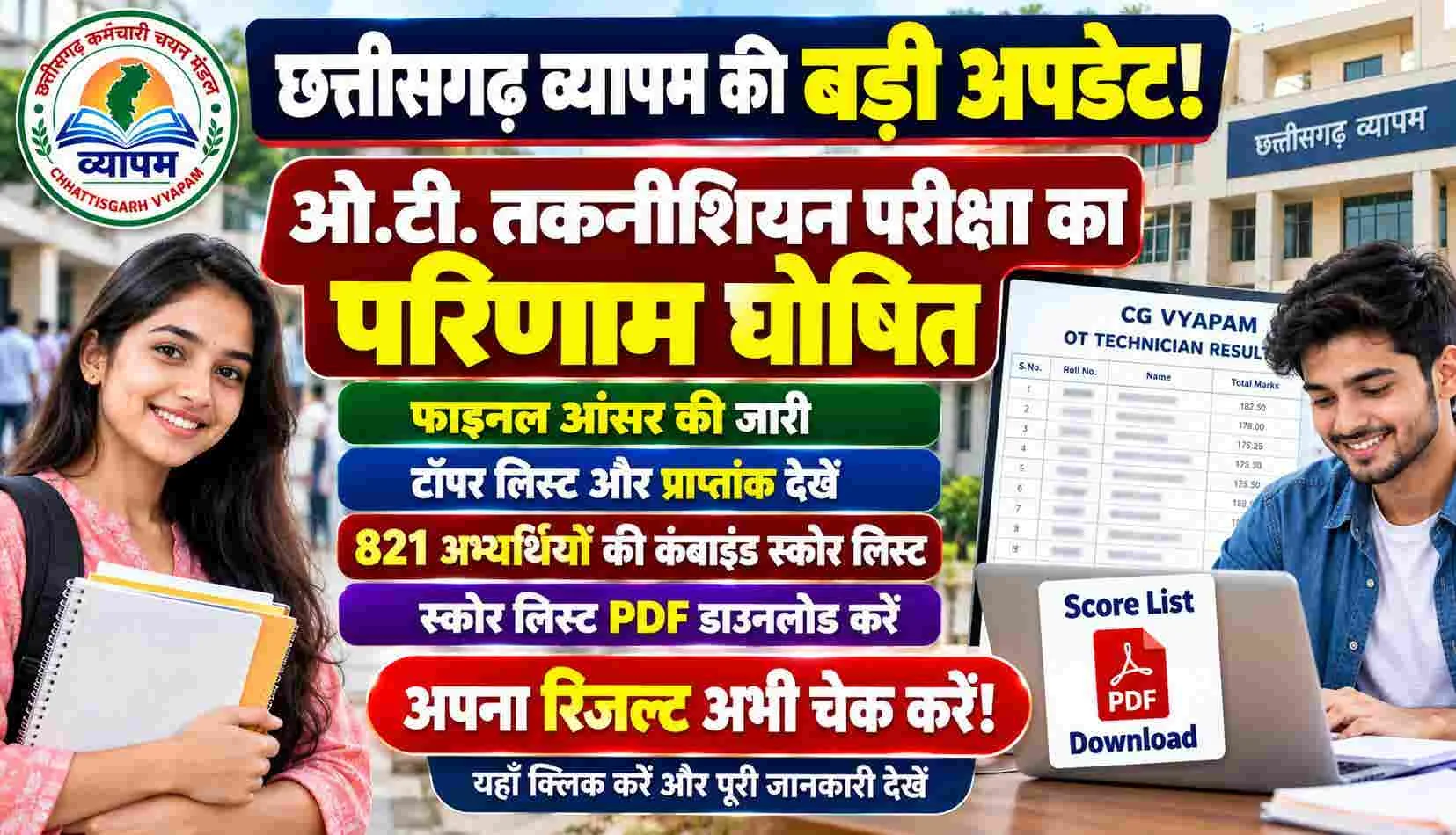 CG Vyapam HOTT26 Result 2026 OUT